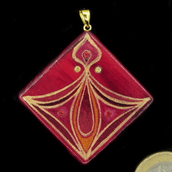 Anhänger Raute in rot-gold metallic - Unikat Nr. 843