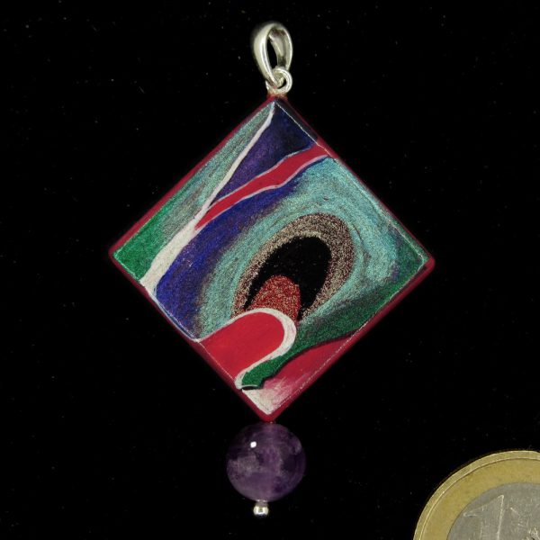 Anhänger "Modern Art" Raute rosa-türkis metallic mit Amethyst - Unikat Nr. 846