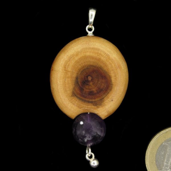 Anhänger Zwetschgenholz mit Amethystperle - Unikat Nr. 144