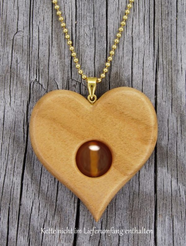 Anhänger Herz Kirschbaumholz mit Karneol mit Kette (Kette nicht im Lieferumfang enthalten)