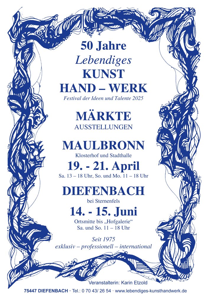 Marktplakat für "Lebendiges Kunsthandwerk" Maulbronn und Diefenbach